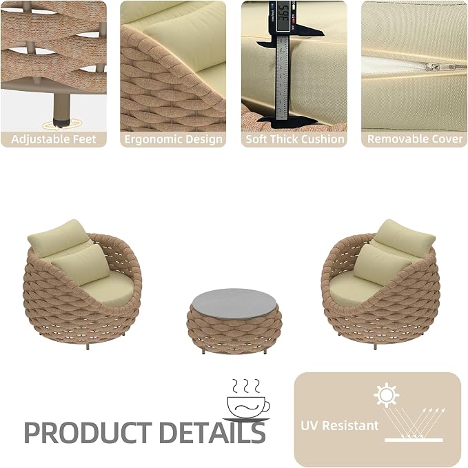 TWT Aluminum Outdoor Patio Furniture Set, 4 Textilene Armchairs Modern Outdoor - Image 3