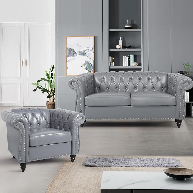 QHITTY 2 Piece Living Room Set, Sectional Chesterfield Sofa Chair Contemporary - Image 8