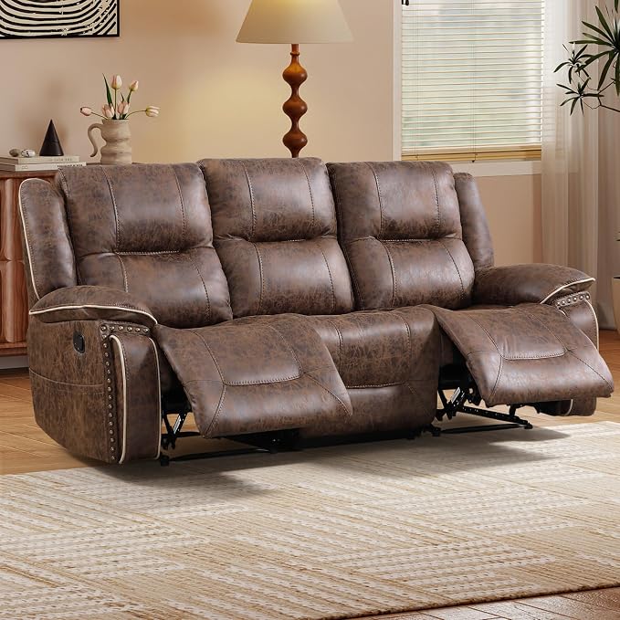 EBELLO Faux Leather Manual Recliner 3 Seater Reclining Sofa Chair, 3 Seat Sofa by EBELLO