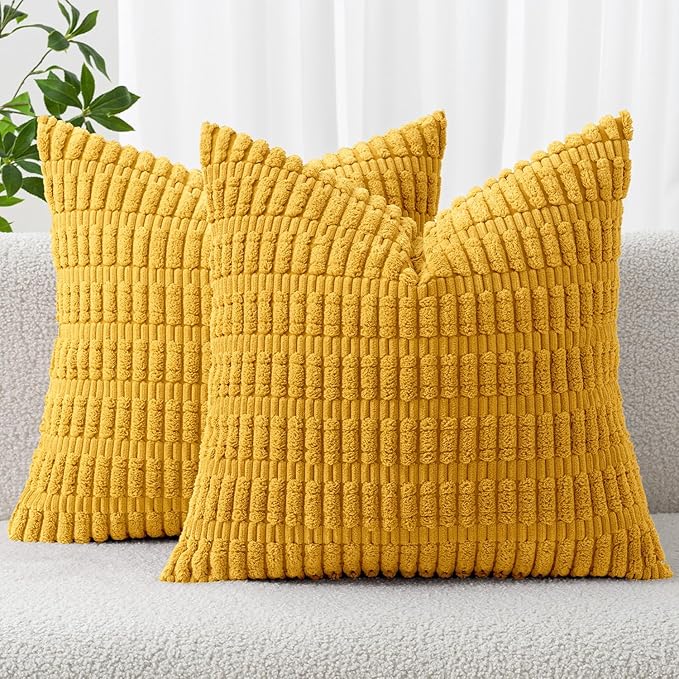 MIULEE Pack of 2 Corduroy Decorative Throw Pillow Covers 12x12 Inch Soft Boho by MIULEE