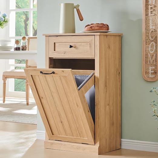 IFGET Tilt Out Trash Can Cabinet, 10 Gallon Farmhouse Laundry Hamper Cabinet by IFGETEnrichYourLivingSpace