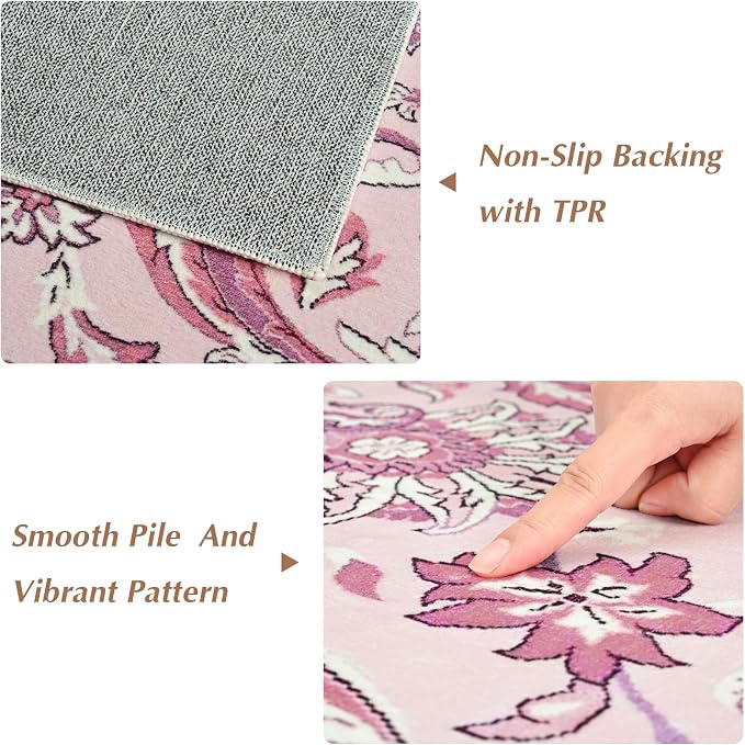 Area Rugs for Living Room, 4x6 Washable Rugs for Bedroom, Non-Slip Floral - Image 3