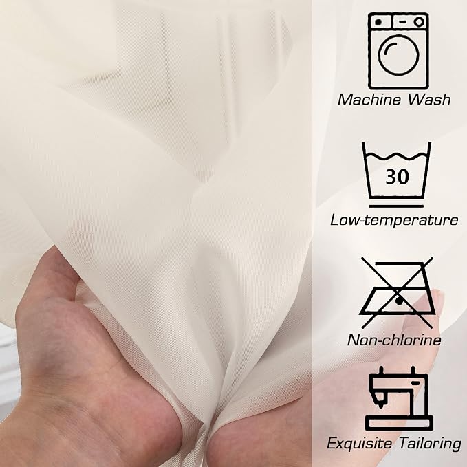OWENIE Cream Sheer Curtains 84 inches Long 2 Panels Set - Image 7