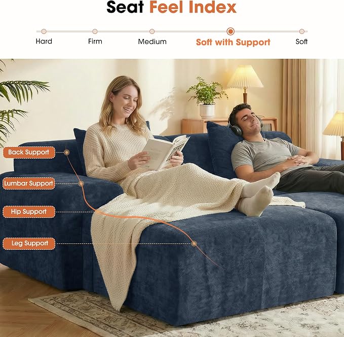 83.5" Boneless Loveseat with 2 Ottoman, Cloud Comfy Sofa Bed, Modular Sofa - Image 7