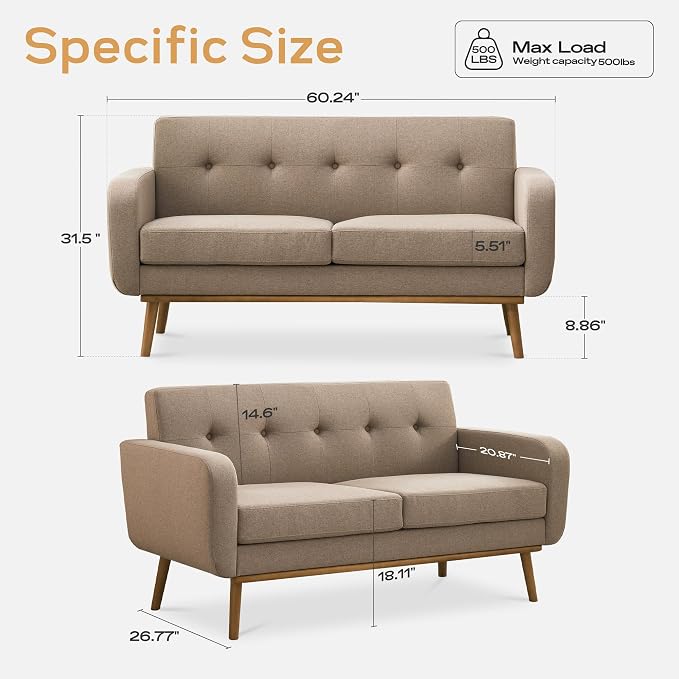 HUIMO Sofa Couch, Mid Century Modern Sofa - Image 2