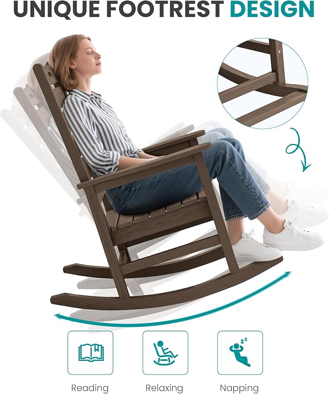 SERWALL Outdoor Rocking Chair, Oversized Rocking Chair - Image 9