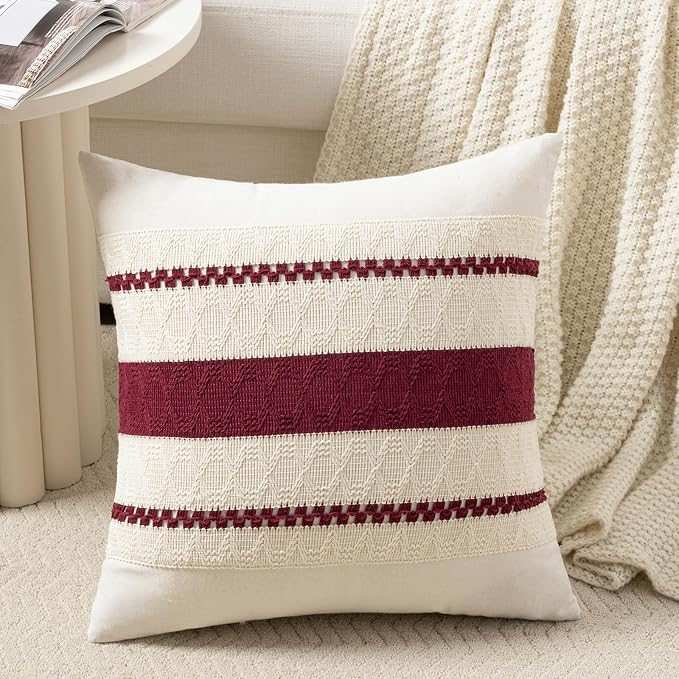 Fancy Homi Set of 1 Burgundy Boho Big Decorative Throw Pillow Covers 24x24 Inch by Fancy+Homi