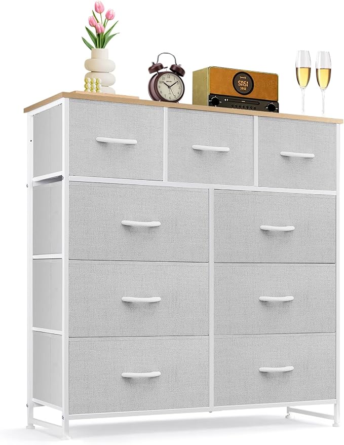 9-Drawer Dresser for Bedroom, Anti-Tip Tall Storage Organizer Chest of Drawers by SageNest