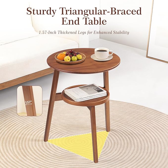 Bamboo Round Side Table, 2-Tier Small Space End Table - Image 5