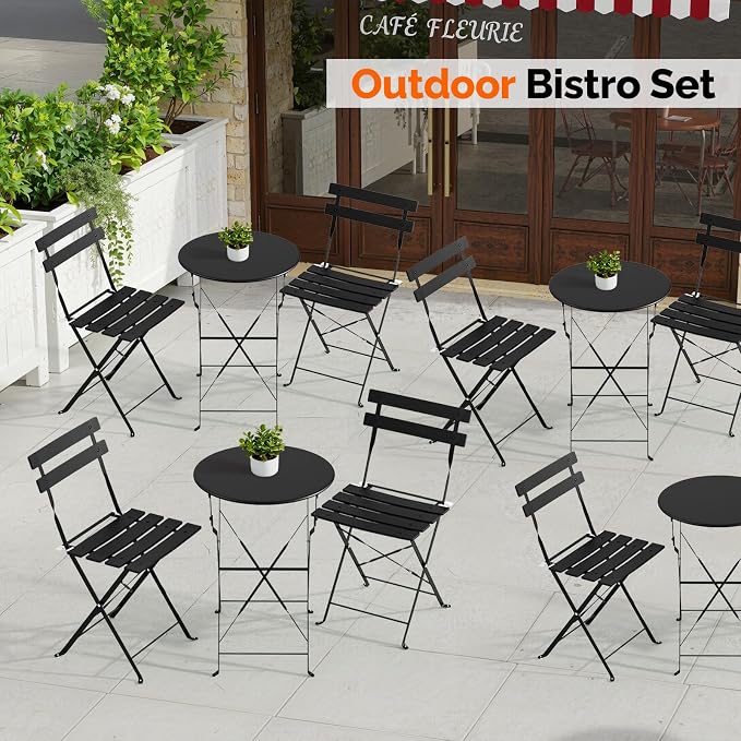 VINGLI Outdoor Folding Bistro Table and Chairs Set of 2, 3-Piece Bistro Set - Image 7