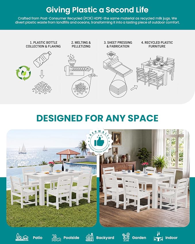 SERWALL Outdoor Dining Set for 8 – HDPE Patio Set - Image 6