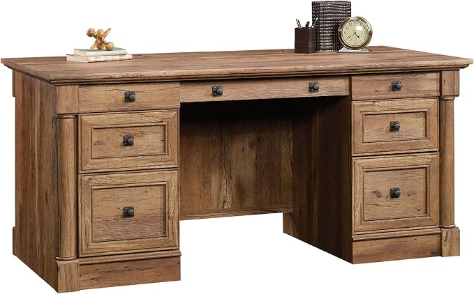 Sauder Palladia Executive Desk, 29.5"D x 65.1"W x 29.61"H, Vintage Oak finish by SAUDER%C2%AE