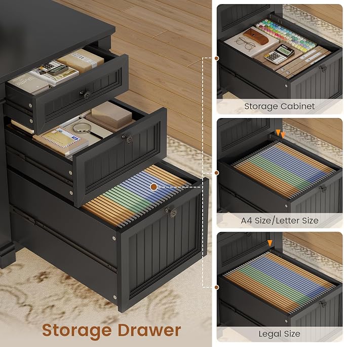 SEDETA L Shaped Desk with 4 Drawers, Corner Computer Desk with Power Strip - Image 5