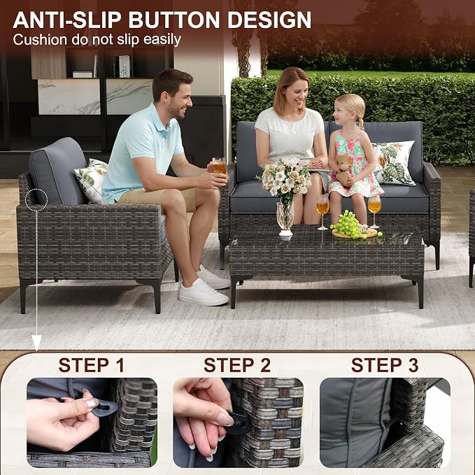 JOYURE 4-Piece Patio Furniture Set, Outdoor Wicker Patio Conversation Set - Image 5