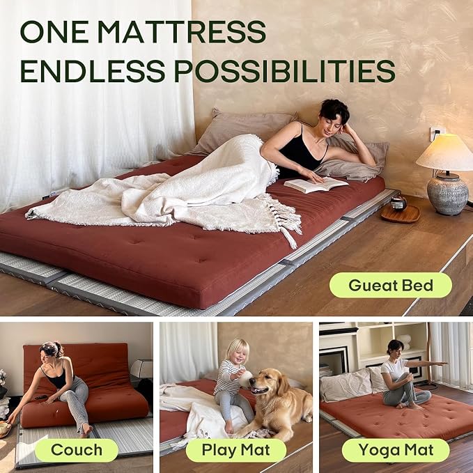 ZonLi Japanese Floor Futon Mattress Full Size 75"x 54", 100% Cotton Cover 4'' - Image 4