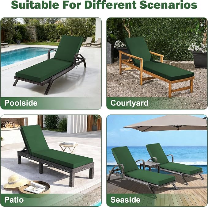 2 Pcs Chaise Lounge Cushions Outdoor Set of 2, Outdoor Chaise Cushion - Image 3