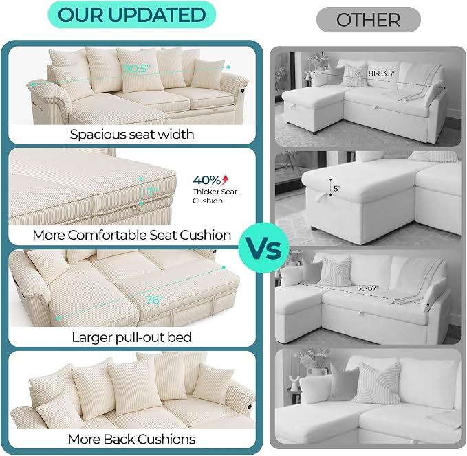 LINSY HOME 90.5'' Sectional Sleeper Sofa - Image 4