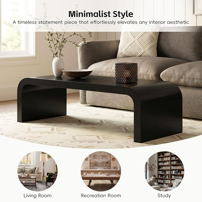 Modern Curved Coffee Table, 47.2’’ Minimalist Waterfall Center Table - Image 5