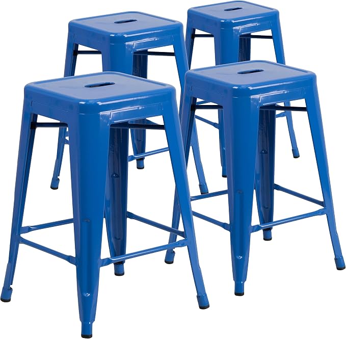 Flash Furniture Lily 4 Pack Commercial Grade 24" High Backless Blue Metal by FlashFurniture