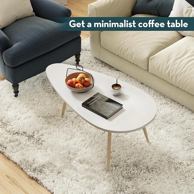 SAYGOER Modern Coffee Table White Oval Coffee Tables - Image 8