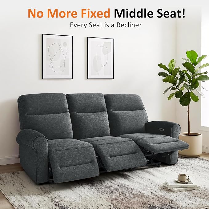 MCombo 87.8" Wall Hugger Power Reclining Sofa, 3-Seat Triple Recliner Couch - Image 6