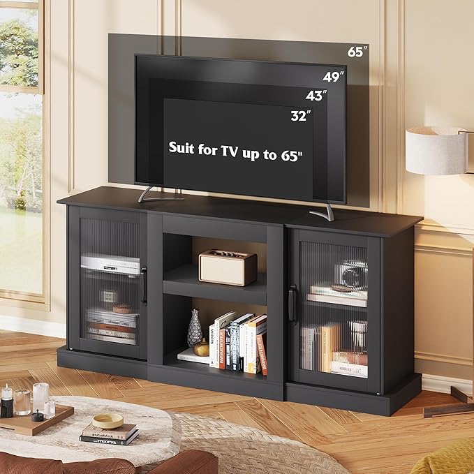 WLIVE Farmhouse TV Stand for 65 inch TV, Open Shelves TV Console for Living - Image 4