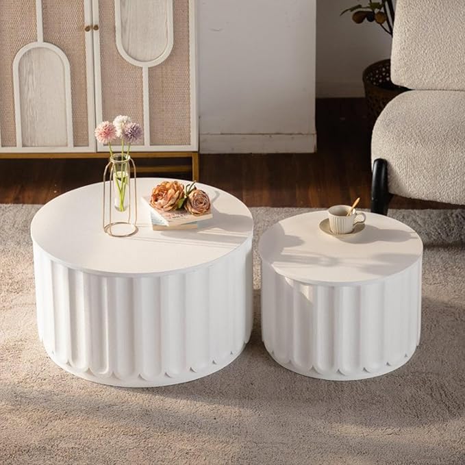 46.46'' White Round Coffee Table Set of 2 - Image 4