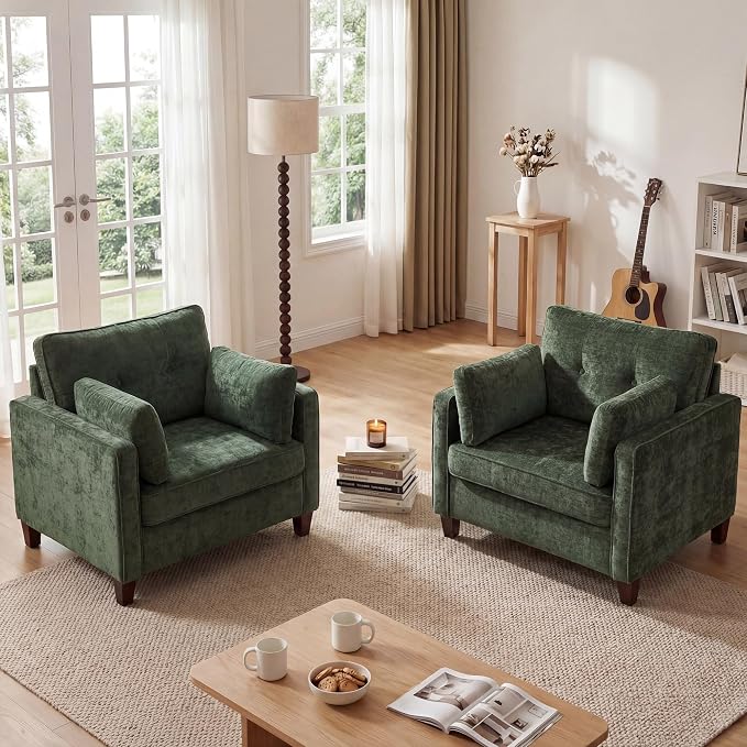 Luxury Oversized Accent Chair Set of 2, 40.9" Upholstered Piping Single by LANDASSYHOME