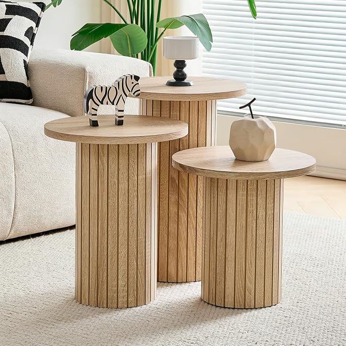 Round Nesting Coffee Table Set of 3 Mid Century Modern Wood Round Coffee Tables by Unknown