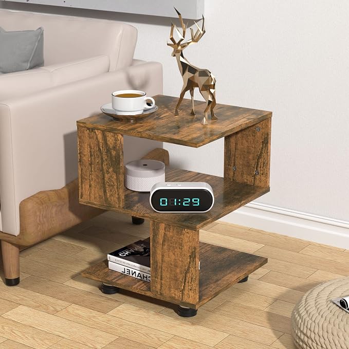 BROWN-BROWN Nightstand, Japanese Tatami Style Small End Table, 2 Tiers Sofa - Image 3