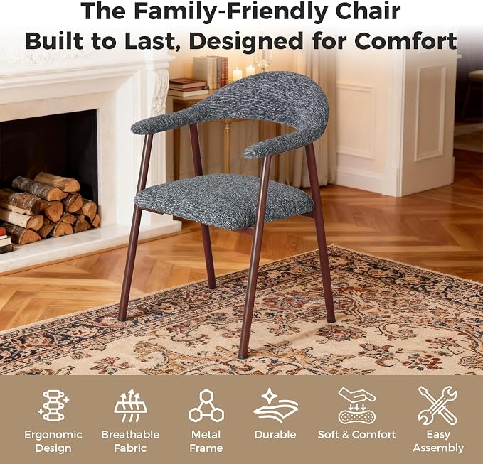 DUMOS Dining Chairs Set of 4, Linen Fabric Upholstered Kitchen Side Chairs - Image 5
