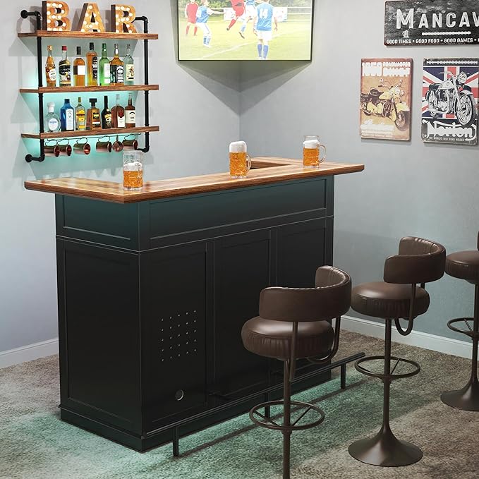 GDLF Home Bar Unit with Fridge Space, U-Shape Liquor Wine Cabinet, 63.1" Mini - Image 5