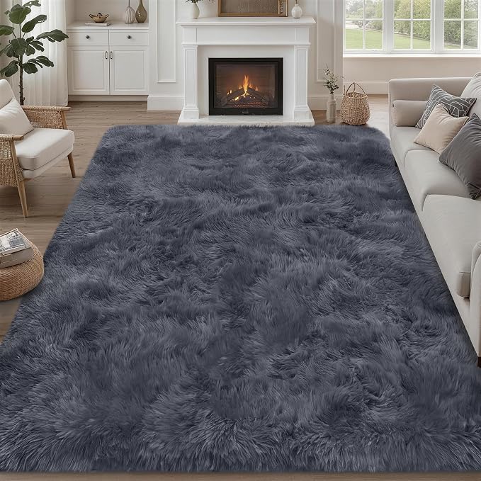 Fluffy Area Rugs 9x12 Living Room Bedroom: Ultra Soft Shag Rug Upgrade Non-Slip by Luxturiy
