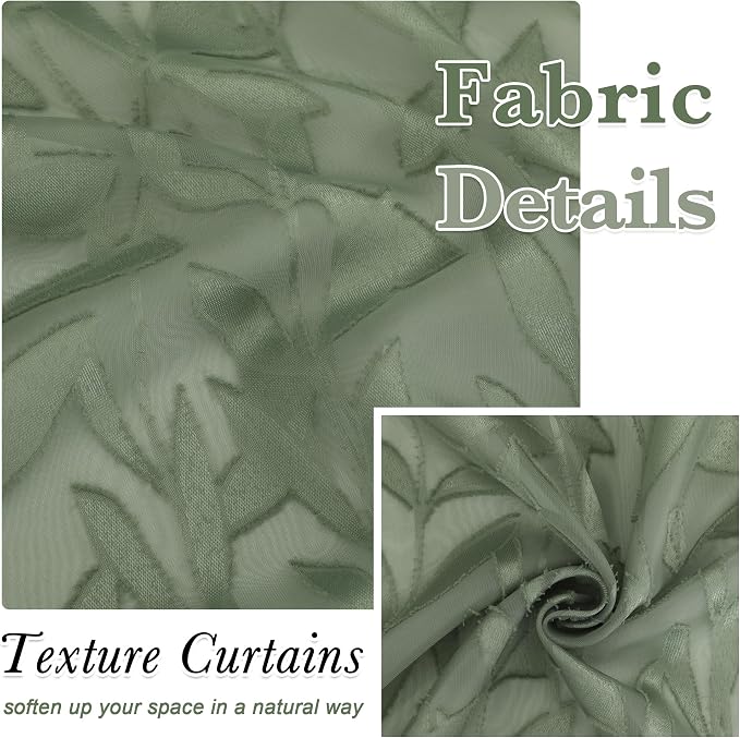 Lecloud Leia Sage Green Sheer Curtains 63 Inch Length 2 Panels, Rustic Light - Image 4