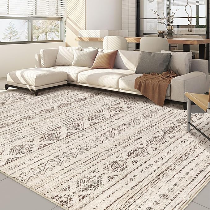 Nakagishi 7x9 Area Rug Living Room: Washable Boho Large Neutral Soft Farmhouse by NakagishiAreaRug