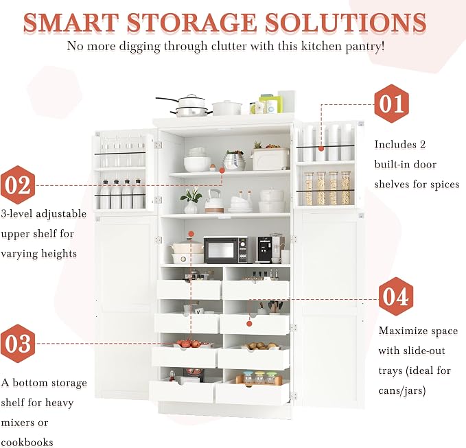 VilroCaz Freestanding Kitchen Pantry Tall Storage Cabinet, Wooden Kitchen - Image 5