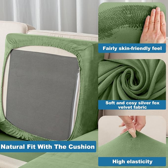 Couch Cover 6-Piece Elastic Velvet Couch Cushion Covers & Chaise Slipcovers - Image 4