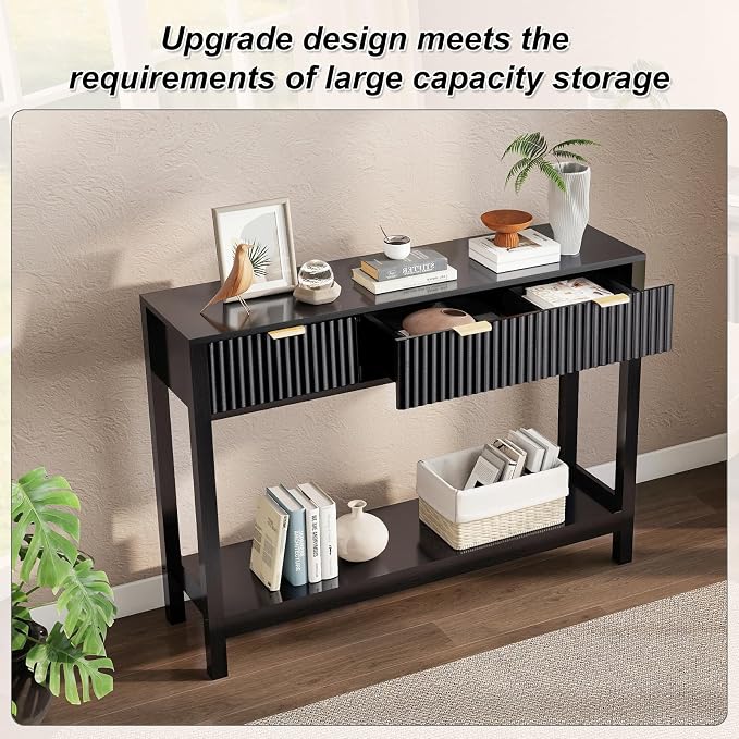 Nasonet Fluted Console Table, Wooden Sofa Table - Image 5