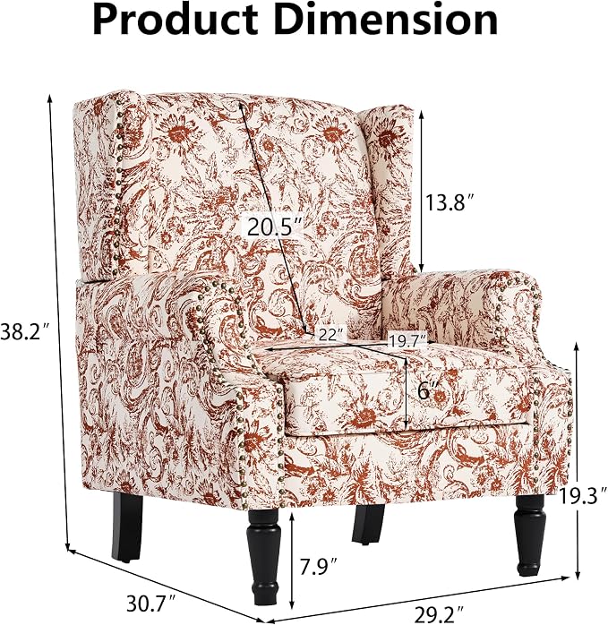 Pia Ricco Set of 2 Floral Accent Chairs, High Back Upholstered Armchairs - Image 2