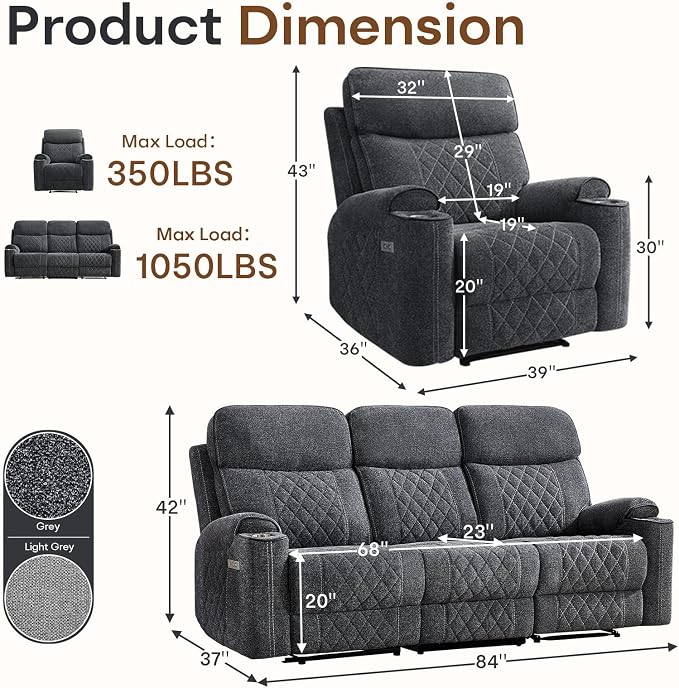 HAOMARKETS 3-Piece Power Recliner Sofa Set - Image 2