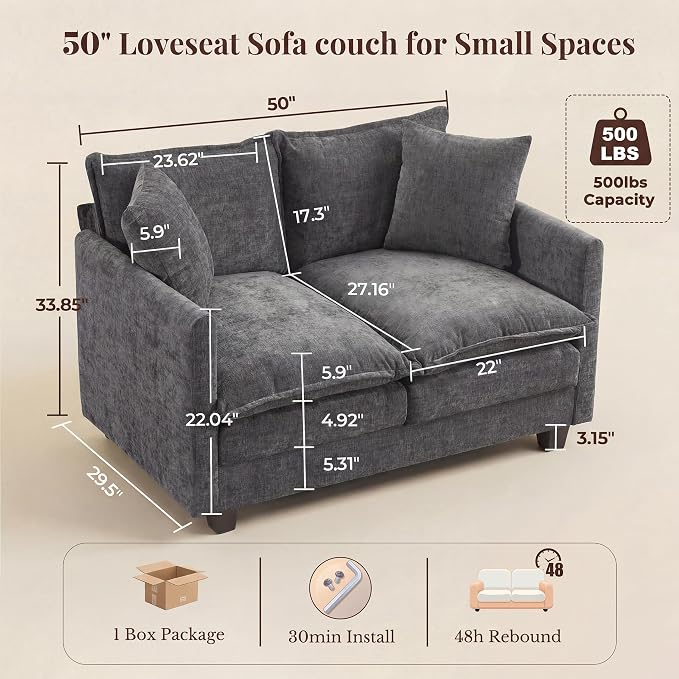 Loveseat Sofa with Cloud 3-Layer Cushion & 27" Deep Seat, Modern Love Seat - Image 2