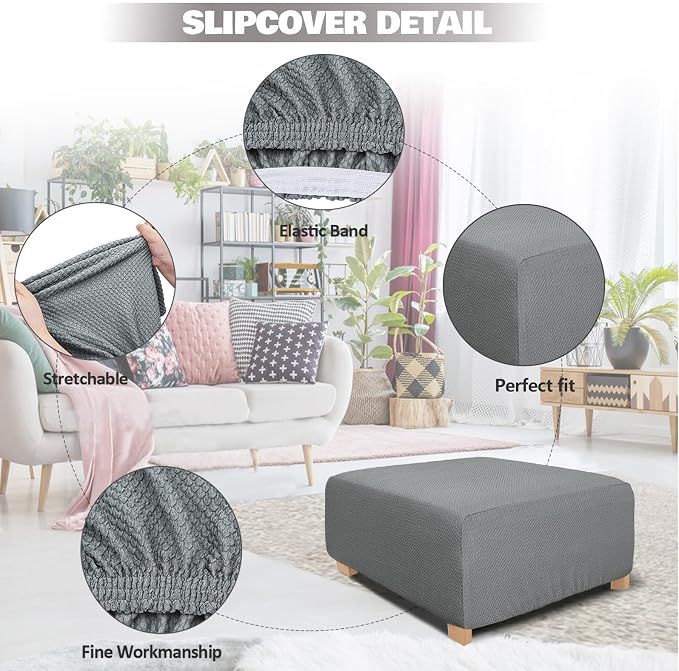 NeColorLife Square Ottoman Cover Jacquard Fabric Ottoman Slipcover Thick - Image 2