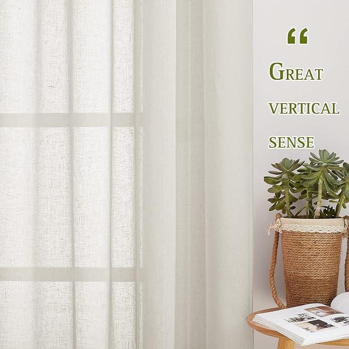 NICETOWN Semi Sheer Curtains Linen Blend Extra Wide - Image 4