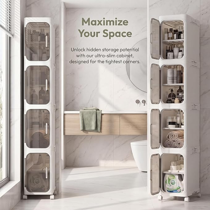 KHNR 4-Tiers Slim Bathroom Storage Cabinet, Narrow Bathroom Storage, Foldable - Image 2