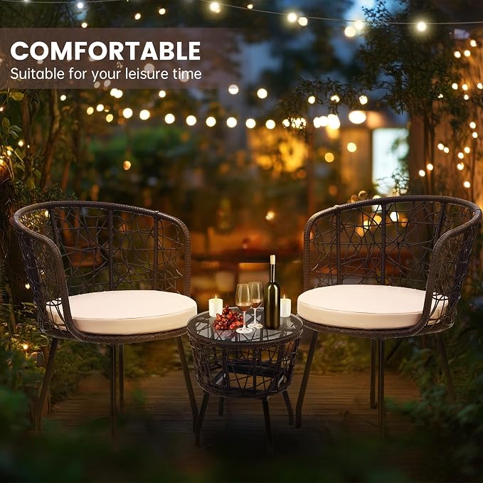 Kromax 3 Piece Bistro Set, Modern Outdoor Wicker Patio Furniture - Image 3