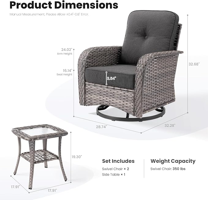 ovios 3-Piece Patio Furniture Set, Outdoor Wicker Sofa - Image 8