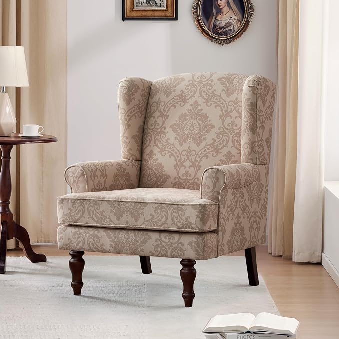 HUIMO Printed Wingback Accent Chair, Linen Upholstered High Back Armchair - Image 3
