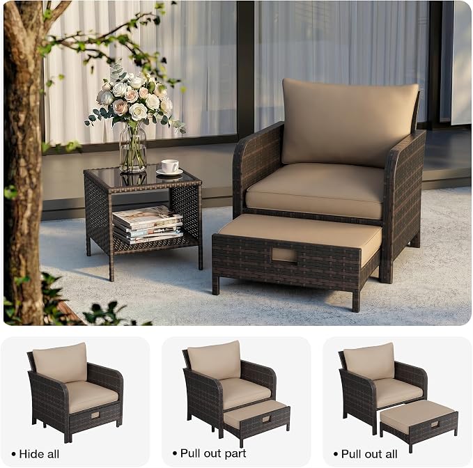 LEVELEVE Patio Conversation Set 5 Piece, Balcony Furniture Outdoor PE Rattan - Image 7