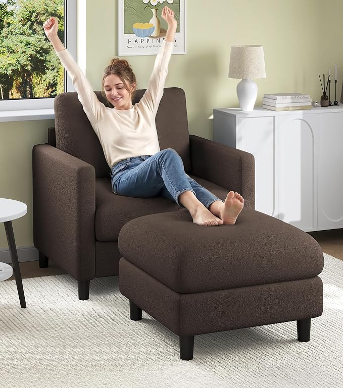 Welzona Sofa Accent Chair with Ottoman, Tool-Free Setup Living Room Accent by WelzonaDirect