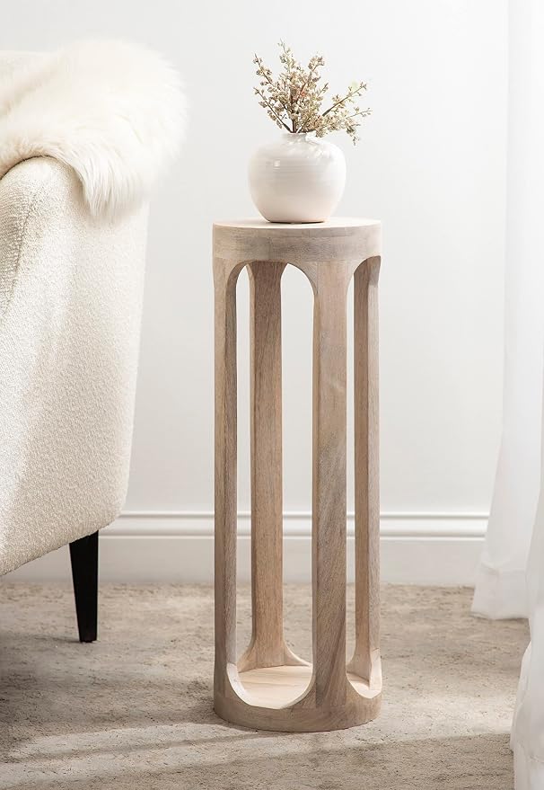 Kate and Laurel Dahl Coastal Wooden Round Drink Table; 8 x 23; Whitewash; Boho - Image 4